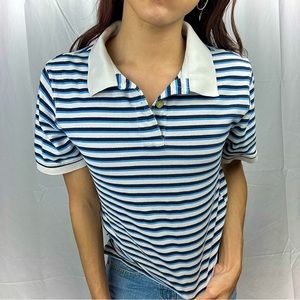 Vintage Faded Glory small Striped Polo
Blue/black/white stripes white collar